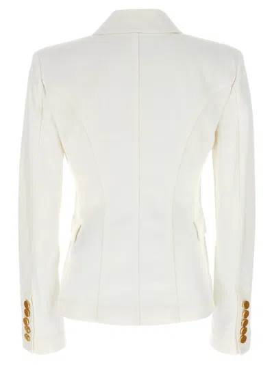 Balmain White Double-breasted Jacket With Peak Lapels And Logo Buttons In Fabric Women