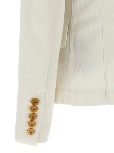 Balmain White Double-breasted Jacket With Peak Lapels And Logo Buttons In Fabric Women