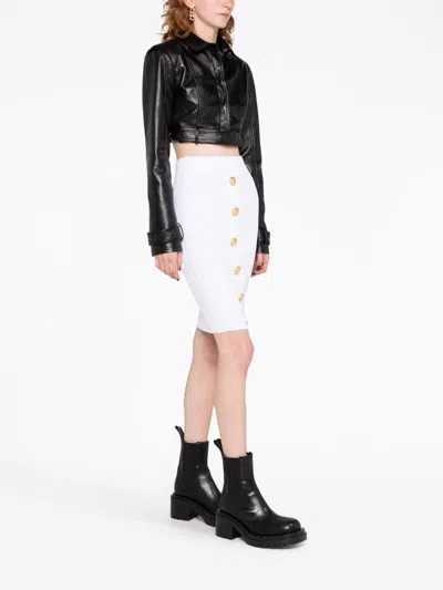 Shop Balmain High Waist Buttoned Knit Skirt