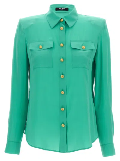 Balmain Logo Button Shirt Shirt And Blouse Light Blue