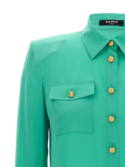 Balmain Logo Button Shirt Shirt And Blouse Light Blue