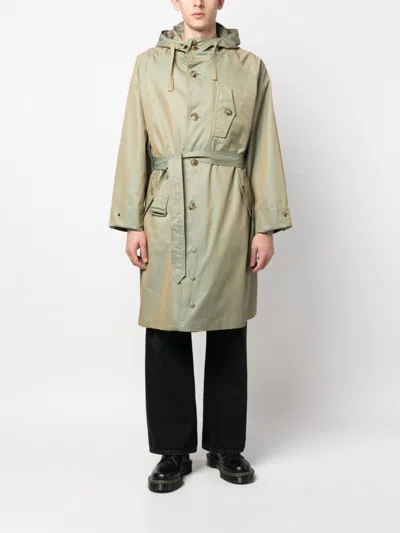 Baracuta Waist Belt Hooded Parka With Side Pockets In Green