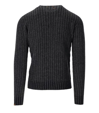 Bob Alfie Anthracite Grey Blue Crewneck Jumper In Black