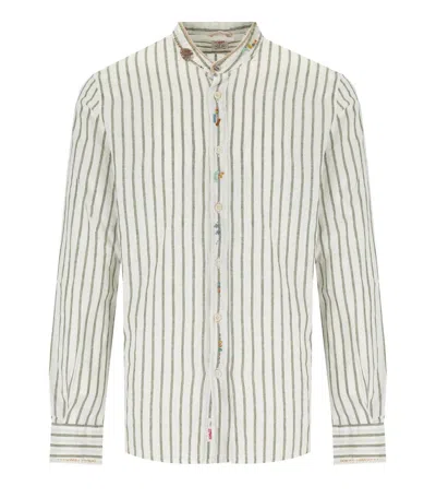 Bob Korea White Green Striped Shirt
