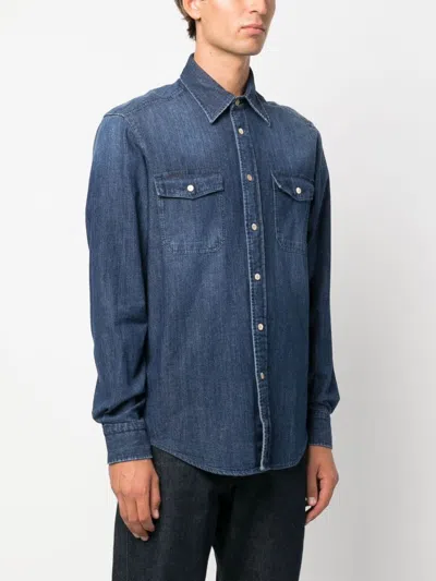 Boglioli Men's Denim Button-down Shirt In Blue For Fw23