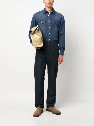Boglioli Men's Denim Button-down Shirt In Blue For Fw23
