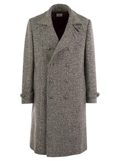 Brunello Cucinelli Men One-and-a-half-breasted Coat In Herringbone Virgin Wool