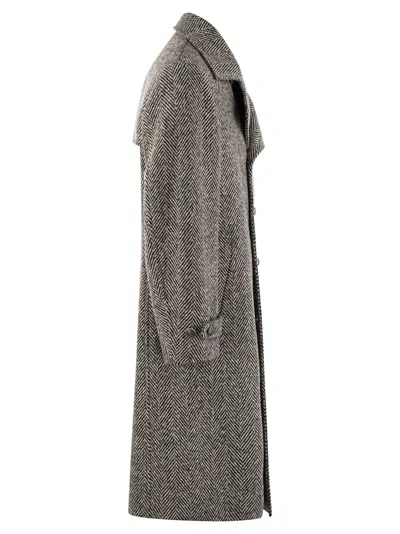 Brunello Cucinelli Men One-and-a-half-breasted Coat In Herringbone Virgin Wool