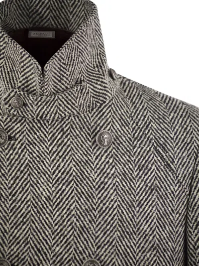 Brunello Cucinelli Men One-and-a-half-breasted Coat In Herringbone Virgin Wool