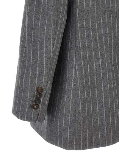 Shop Brunello Cucinelli Pinstriped Double Breasted Blazer