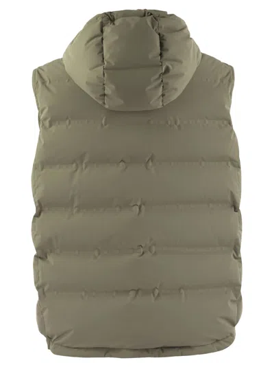 Shop Brunello Cucinelli Sleeveless Down Jacket In Membraned Taffeta With Heat Tapes And Detachable Hood