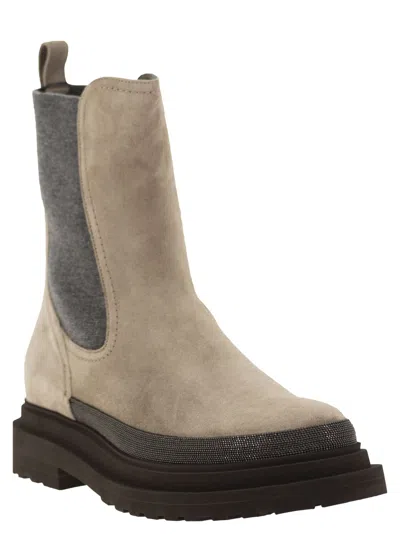 Shop Brunello Cucinelli Suede Chelsea Boot With "precious Detail"