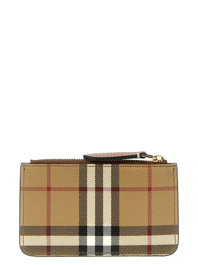 Burberry Mini Leather Wallet With Iconic Check Pattern And Zip Closure