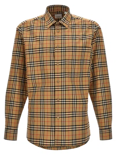 Burberry Caxbridge Plaid Printed Long-sleeved Shirt In Orange