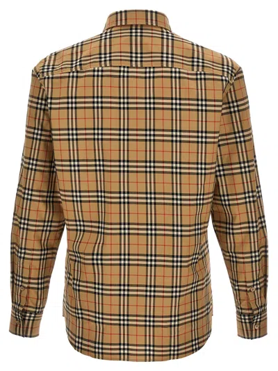 Burberry Caxbridge Plaid Printed Long-sleeved Shirt In Orange