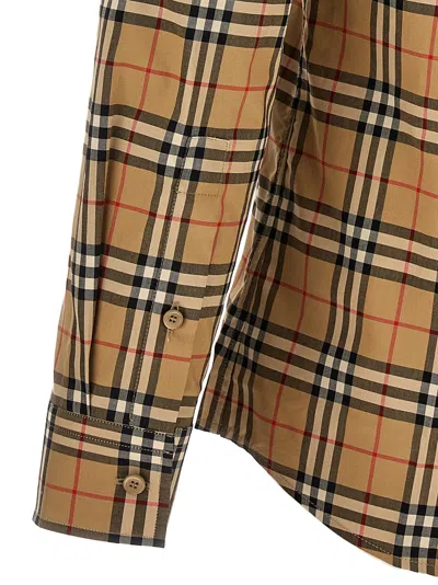 Burberry Caxbridge Plaid Printed Long-sleeved Shirt In Orange