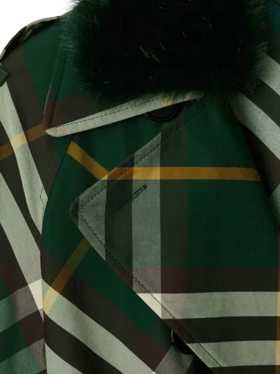 Burberry Check Belted Trench Coat With Faux Fur Collar