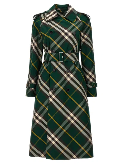 Shop Burberry Check Long Gabardine Trench Coat