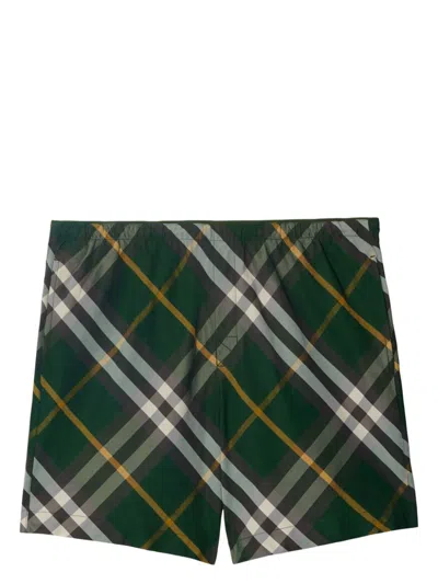 Shop Burberry Check Motif Swim Shorts