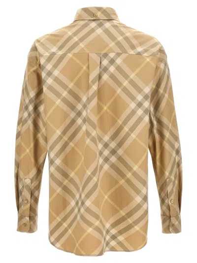 Burberry Men Beige Shirt With Button-down Collar And Check Motif In Cotton Man