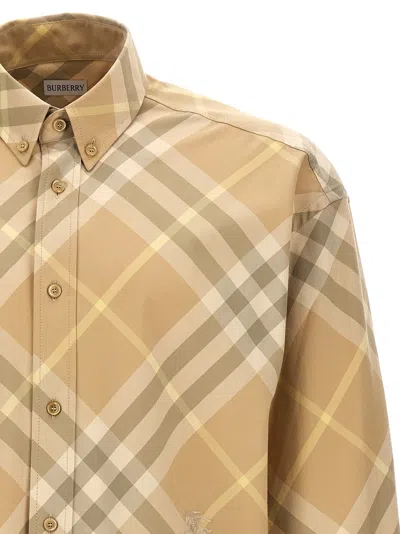 Burberry Men Beige Shirt With Button-down Collar And Check Motif In Cotton Man