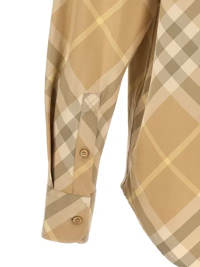 Burberry Men Beige Shirt With Button-down Collar And Check Motif In Cotton Man