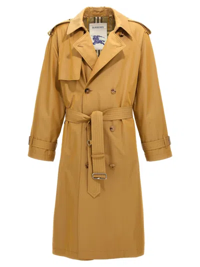 Shop Burberry Double Breasted Long Trench Coat