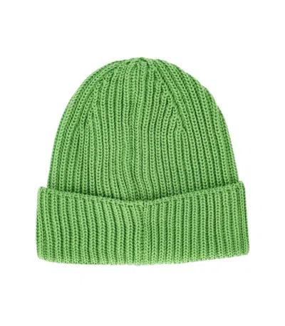 C.p. Company Green Ribbed Beanie