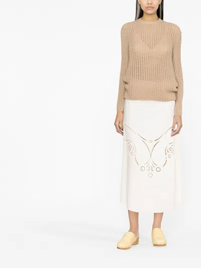 Chloé Broderie Anglaise Crepe Midi Skirt