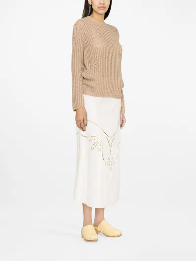 Chloé Broderie Anglaise Crepe Midi Skirt