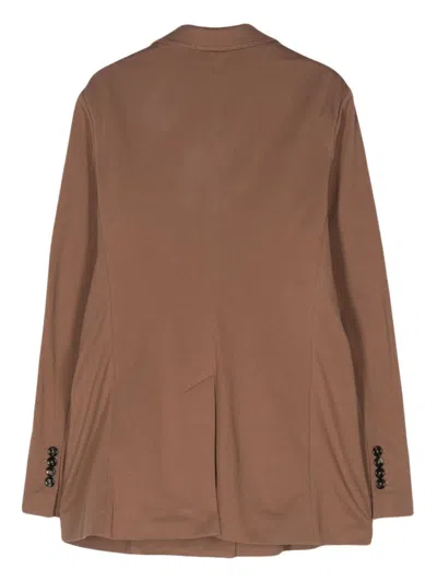 Circolo 1901 Chocolate Brown Double-breasted Floral Jacket With Dart Detailing For Women
