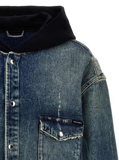 Shop Dolce & Gabbana Denim Hooded Overshirt