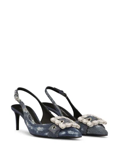 Shop Dolce & Gabbana Denim Patchwork Slingback Pumps