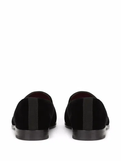 Dolce & Gabbana Black Velvet Cotton Logo Loafers Dress Shoes