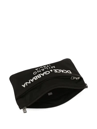 Dolce & Gabbana Black Pouch With Contrasting Rubberized Logo In Nylon