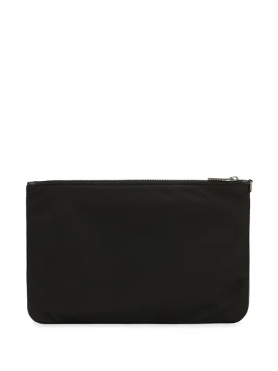 Dolce & Gabbana Black Pouch With Contrasting Rubberized Logo In Nylon
