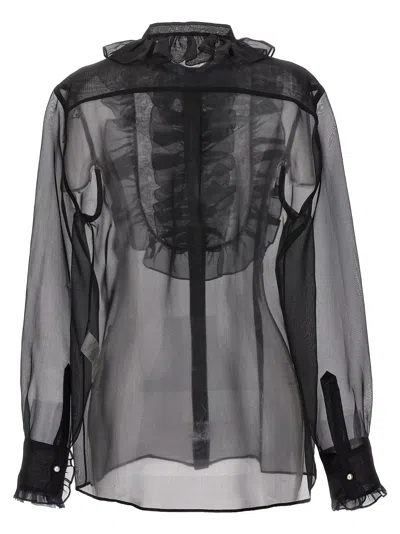 Dolce & Gabbana Sheer Fabric Ruffle Plastron Shirt