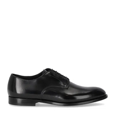 Doucal's Classic Black Derby Shoes Polished Finish In Calf Leather Man