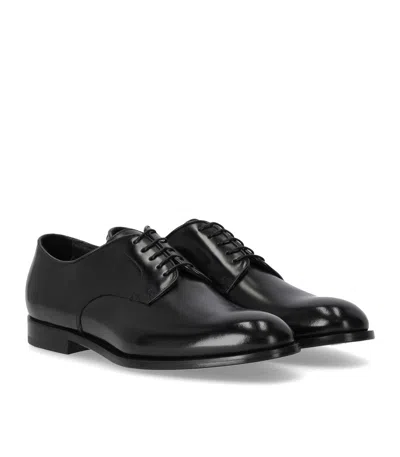 Doucal's Classic Black Derby Shoes Polished Finish In Calf Leather Man