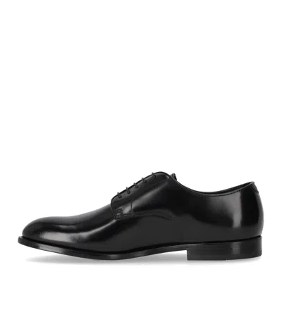 Doucal's Classic Black Derby Shoes Polished Finish In Calf Leather Man