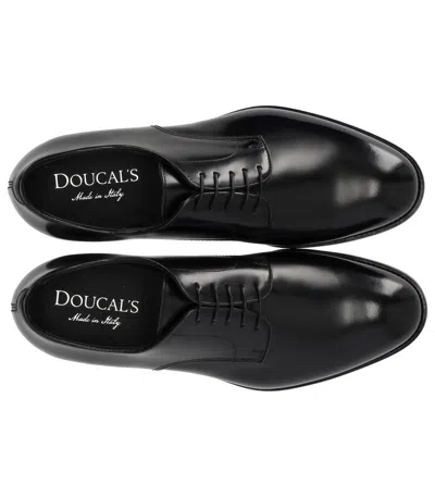 Doucal's Classic Black Derby Shoes Polished Finish In Calf Leather Man