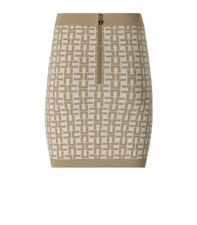 Elisabetta Franchi Monogram Butter Beige Knitted Skirt In Brown
