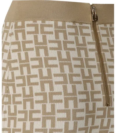 Elisabetta Franchi Monogram Butter Beige Knitted Skirt In Brown