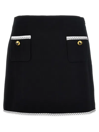 Moschino Heart-button Crepe Skirt With Grosgrain Detail In Black