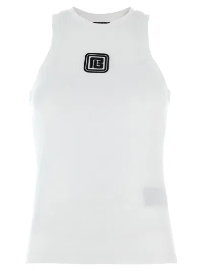 Shop Balmain Logo Embroidery Tank Top Tops White/black