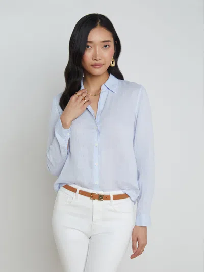 L Agence Tyler Linen Blouse In Cornflower