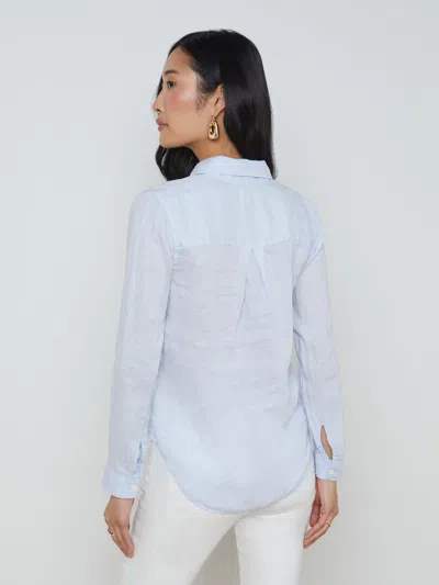 L Agence Tyler Linen Blouse In Cornflower