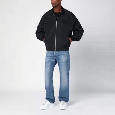 Alexander Mcqueen Black Bomber Jacket With Ghostwash Print In Cotton Denim Man In Black