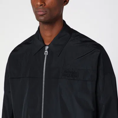 Alexander Mcqueen Black Bomber Jacket With Ghostwash Print In Cotton Denim Man In Black