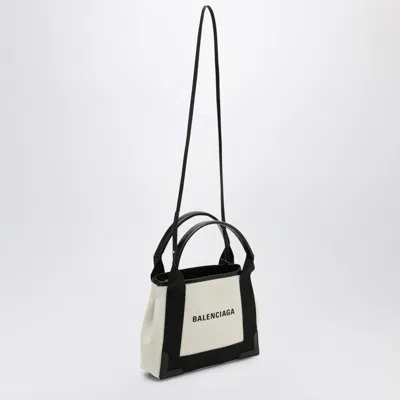 Balenciaga Two-tone Canvas Small Cobas Navy Handbag In Cream